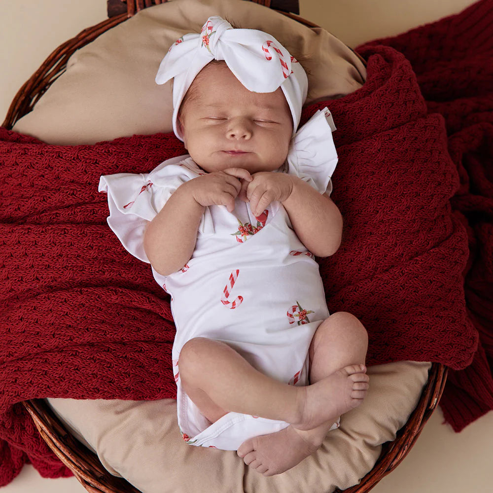 Candy Cane Short Sleeve Bodysuit with Frill