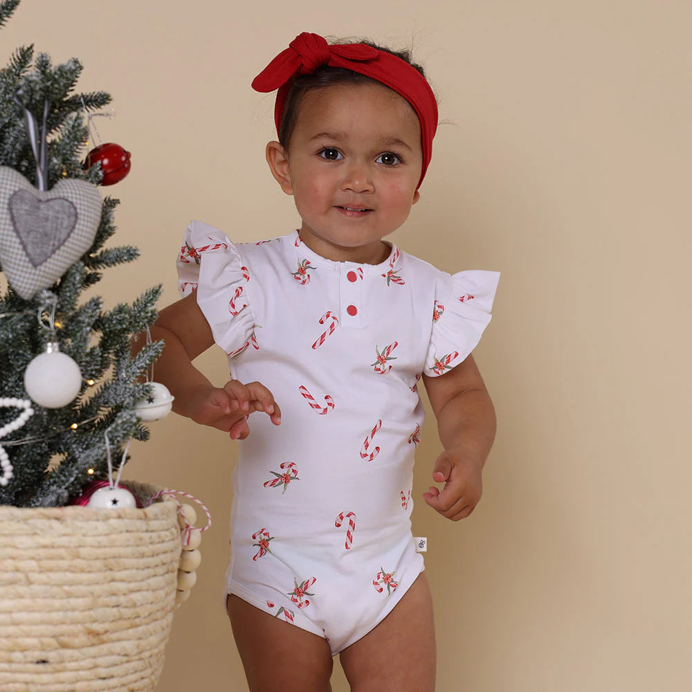 Candy Cane Short Sleeve Bodysuit with Frill