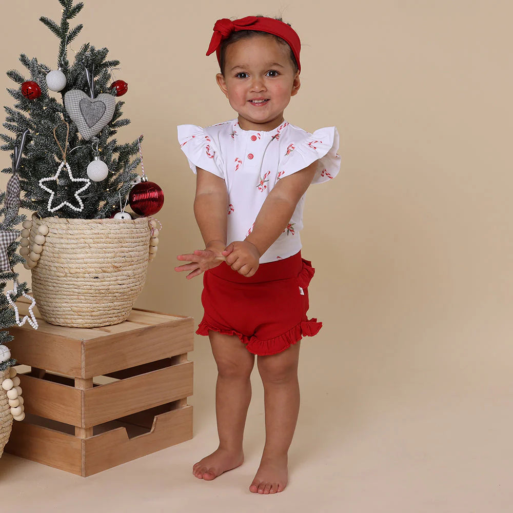 Candy Cane Short Sleeve Bodysuit with Frill