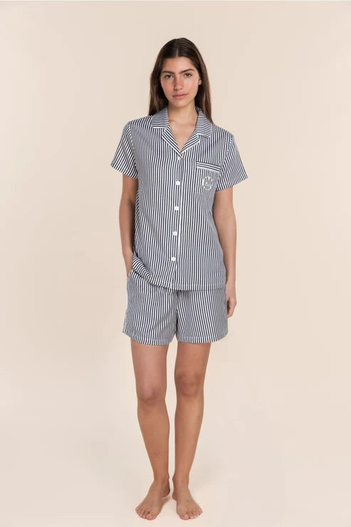 Camilla Cotton Short PJ Set Navy Stripe