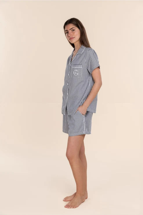 Camilla Cotton Short PJ Set Navy Stripe