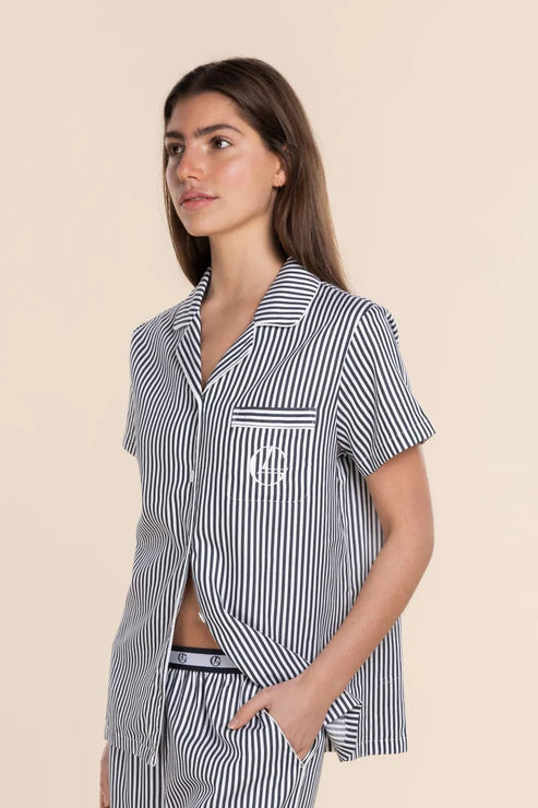 Camilla Cotton Short PJ Set Navy Stripe