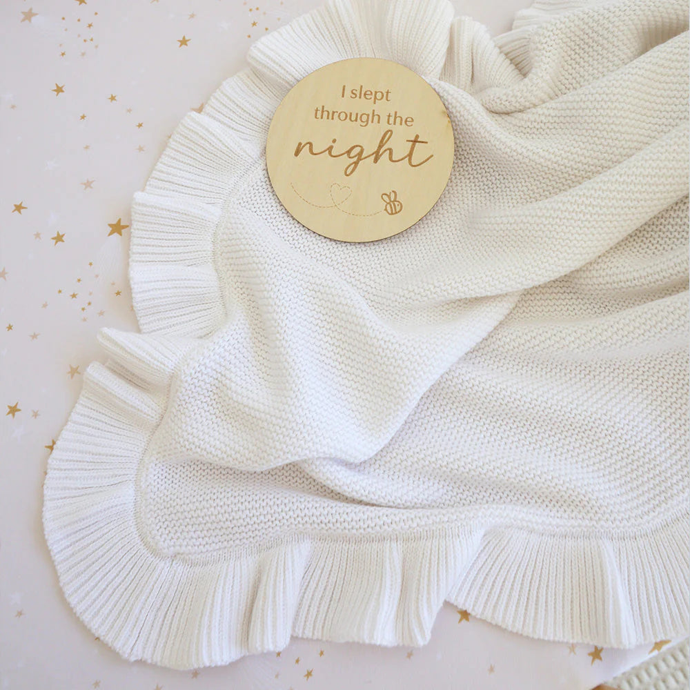 White Ruffle Knit Baby Blanket