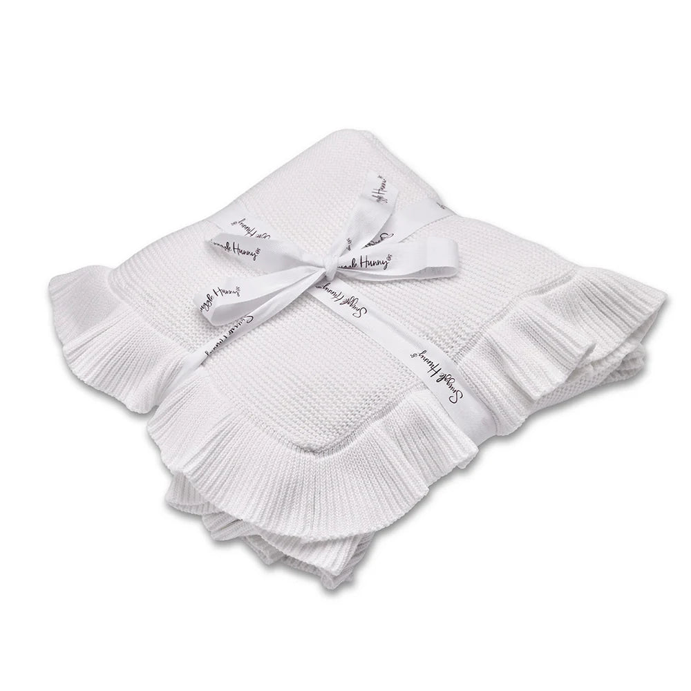 White Ruffle Knit Baby Blanket