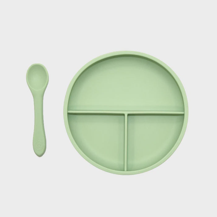 Suction Plate & Spoon Set Mint