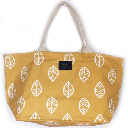 Leaf Mustard Canvas Lge Tote Bag