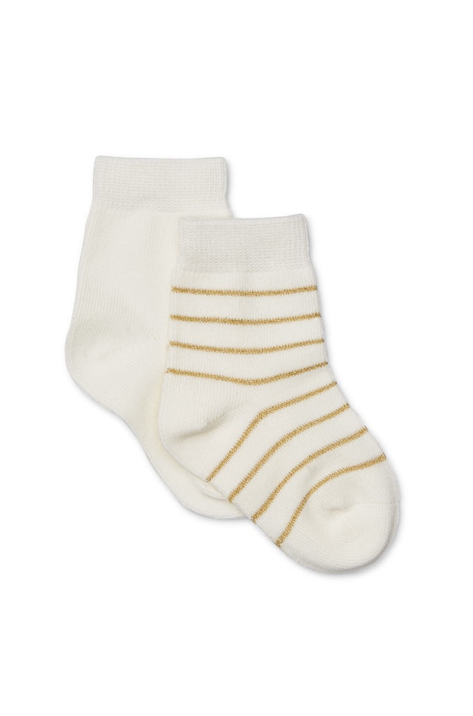 2 pk Cotton Socks Cream & Gold