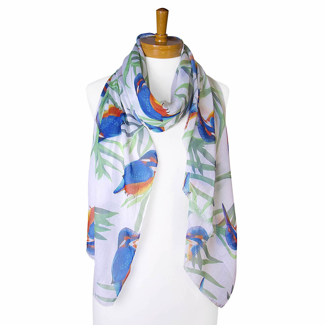 Kingfisher Bird Scarf White