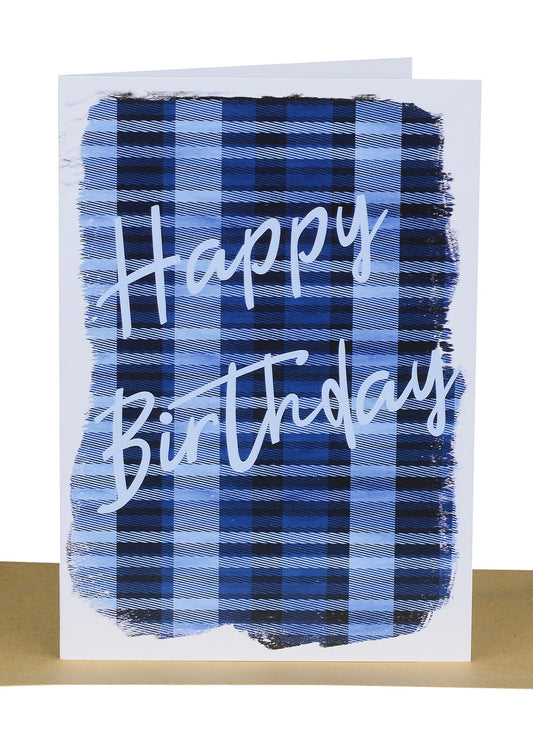 Happy Birthday Blue Tartan Lge Card
