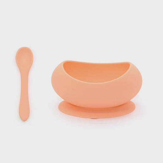 Suction Bowl & Spoon Set Peach