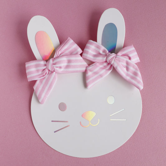 Pink Striped Bow Clips 2pk