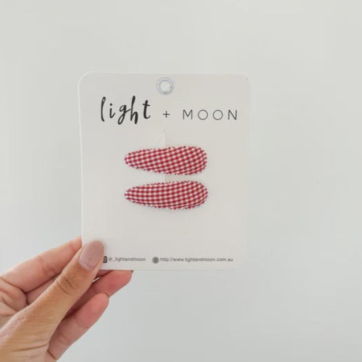 Red Gingham Linen Snap Clips