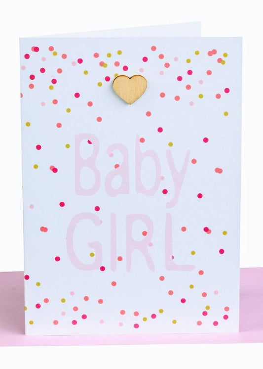 Baby Girl Heart & Confetti Lrg Card