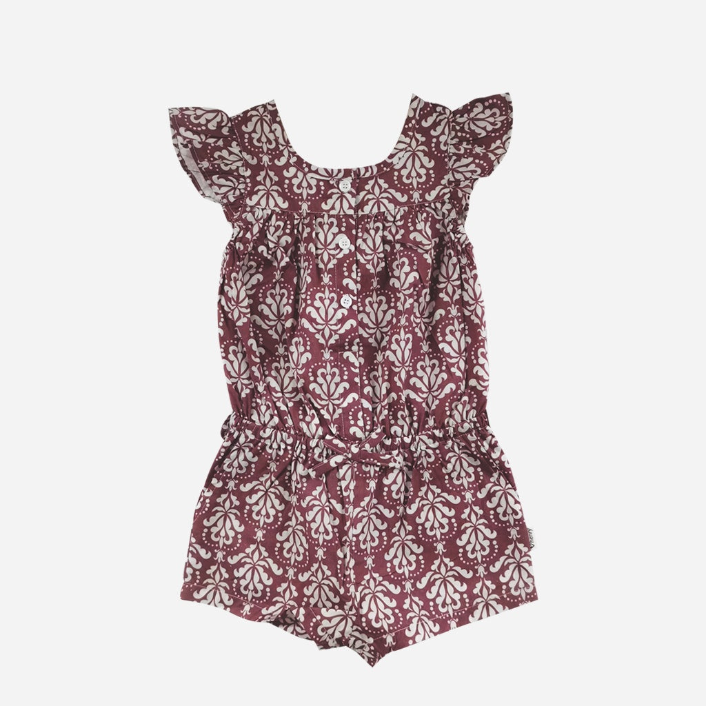 Girls Chloe Playsuit Fushia Damask