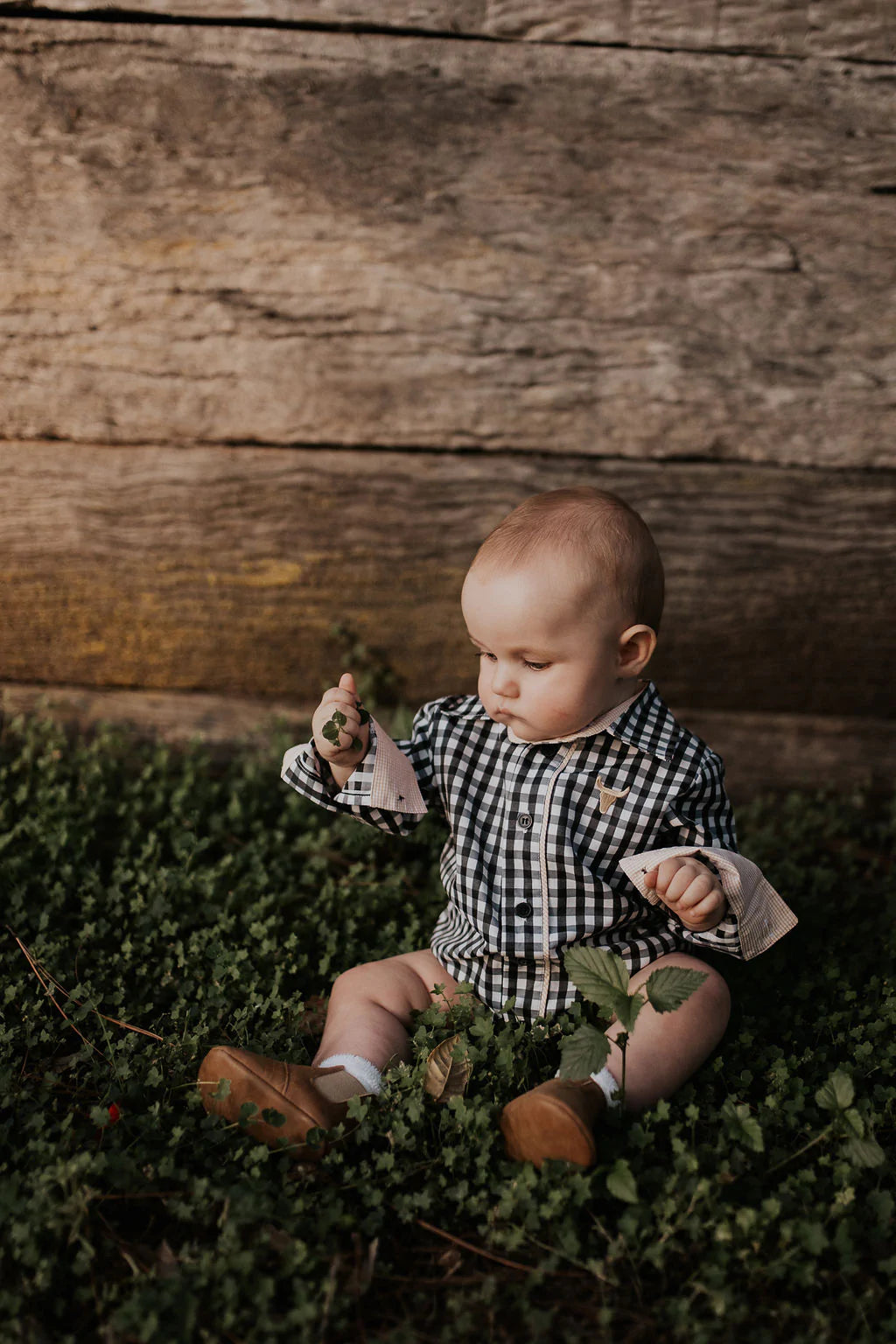 Spinifex Black Gingham Long Sleeve Romper