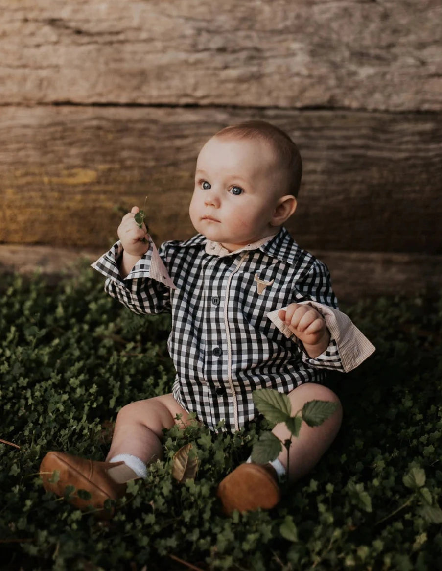 Spinifex Black Gingham Long Sleeve Romper