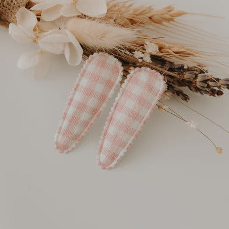 Pink Gingham Cotton Snap Clips