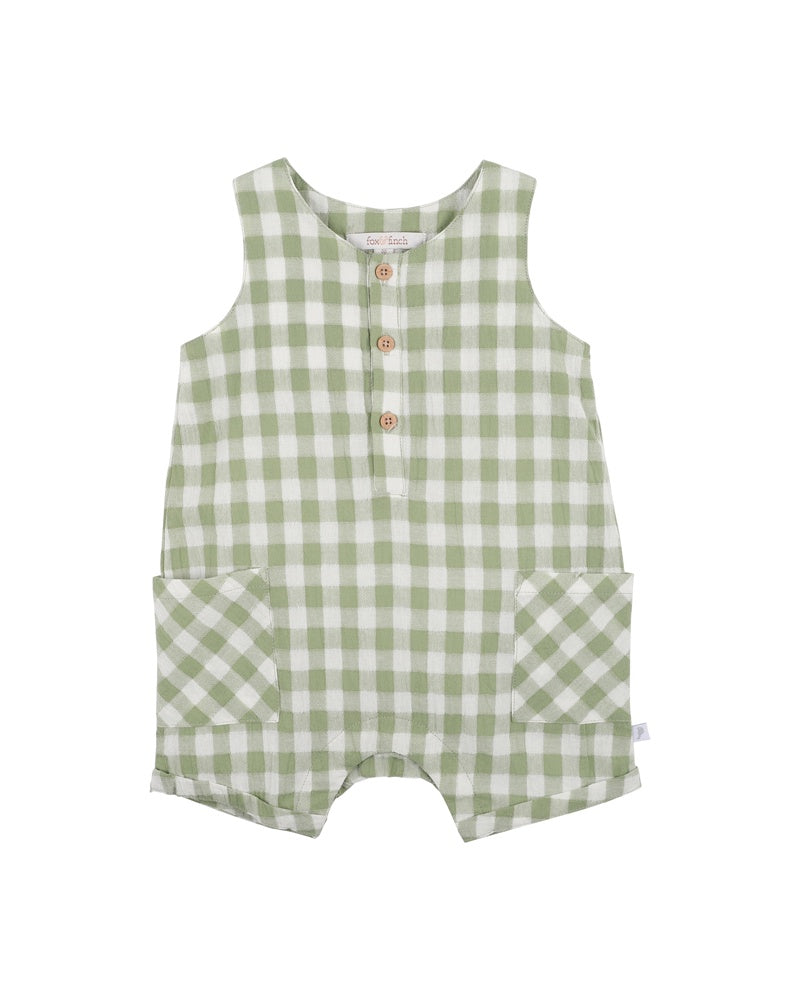 Green Gingham Romper