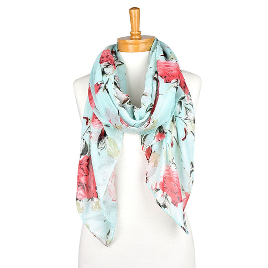 Red Roses Scarf Teal