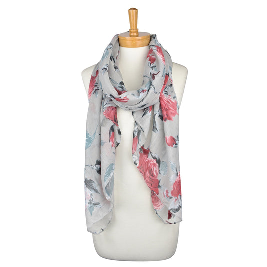 Red Roses Scarf Grey