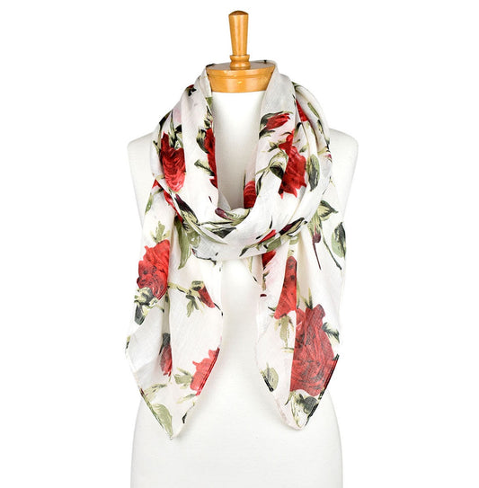 Red Roses Scarf White