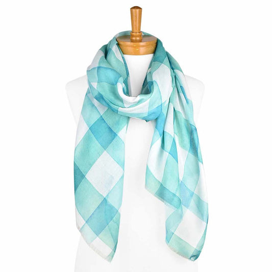 Gingham Patterned Scarf Green