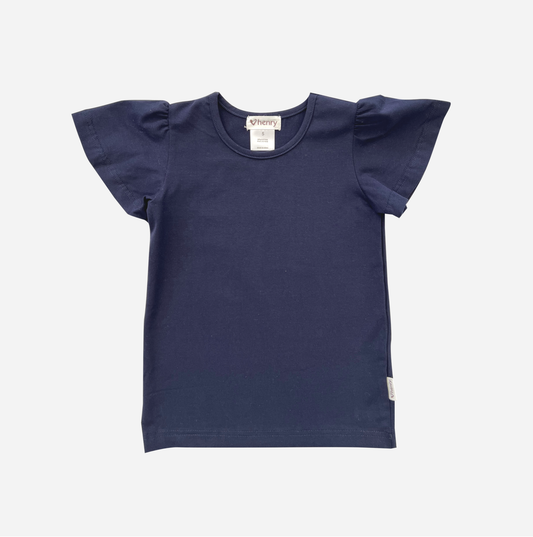 Girls Frill Sleeve Top Navy