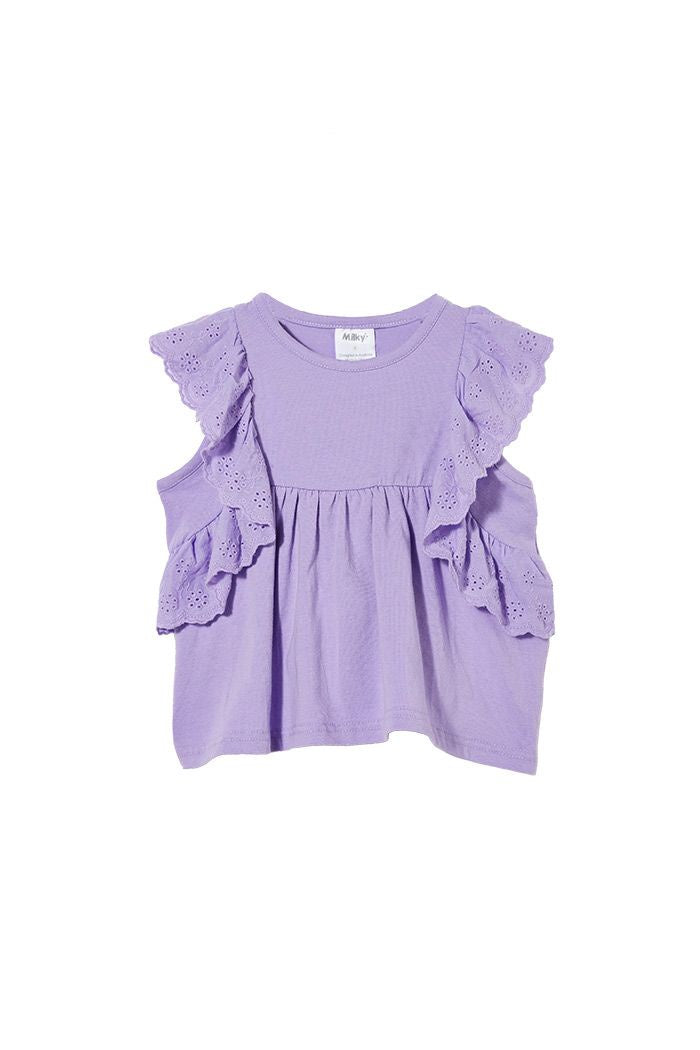 Broderie Frill Tee Dusty Lilac